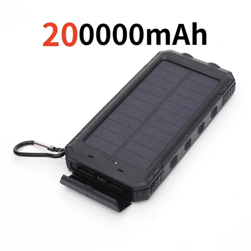 200000Mah Solar Power Bank Outdoor Wild Fishing Camping Ultra-Large Capacity Mobile Power Portable with Compass Rapid Charging 
