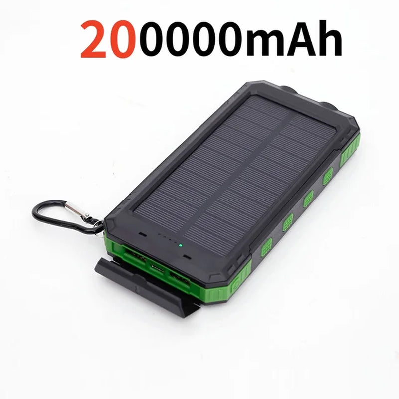 200000Mah Solar Power Bank Outdoor Wild Fishing Camping Ultra-Large Capacity Mobile Power Portable with Compass Rapid Charging 