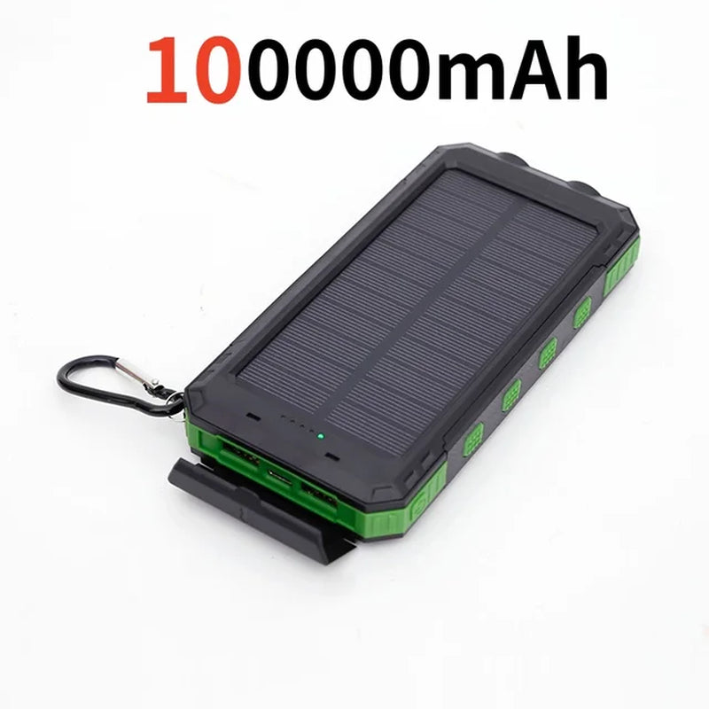 200000Mah Solar Power Bank Outdoor Wild Fishing Camping Ultra-Large Capacity Mobile Power Portable with Compass Rapid Charging 