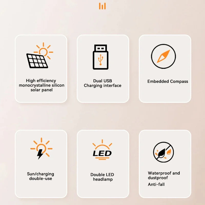 200000Mah Solar Power Bank Outdoor Wild Fishing Camping Ultra-Large Capacity Mobile Power Portable with Compass Rapid Charging 