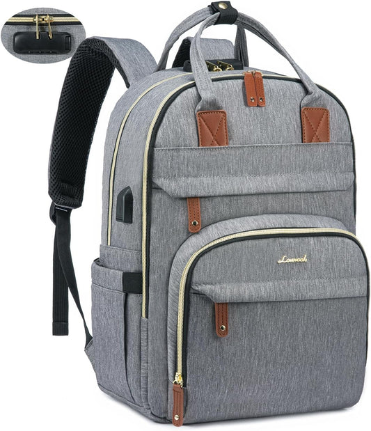 Laptop Backpack for Women & Men, Unisex Travel Anti-Theft Work Business Computer College Bag Purse, Casual Hiking Outdoor Carry on Daypack with Lock, Fits 15.6 Inch Laptop, Grey