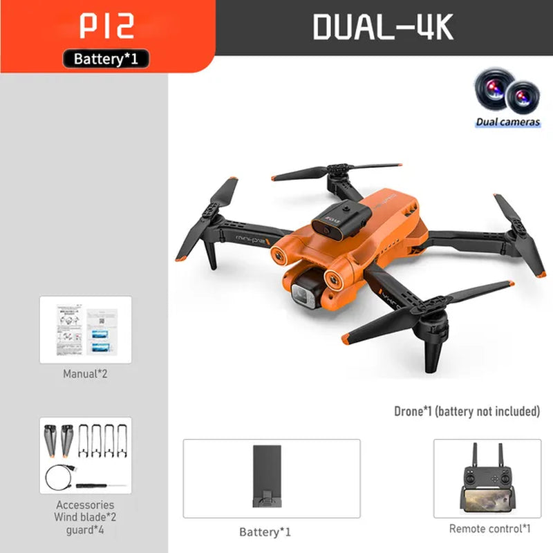 New P12 Mini Drone Obstacle Avoidance 4K 8K HD Camera Optical Flow Positioning Aerial Photography RC Quadcopter Kid Toy Gift