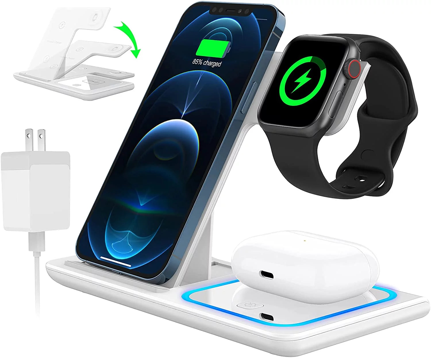 2023 Upgraded Wireless Charging Station, 18W 3 in 1 Charger Station, Fast Charging Dock Stand for Iwatch Series 8/7/6/SE/5/4/3/2, Compatible with Iphone 15 14 13 12 11 Pro/Xs/Xr/Samsung & Airpod