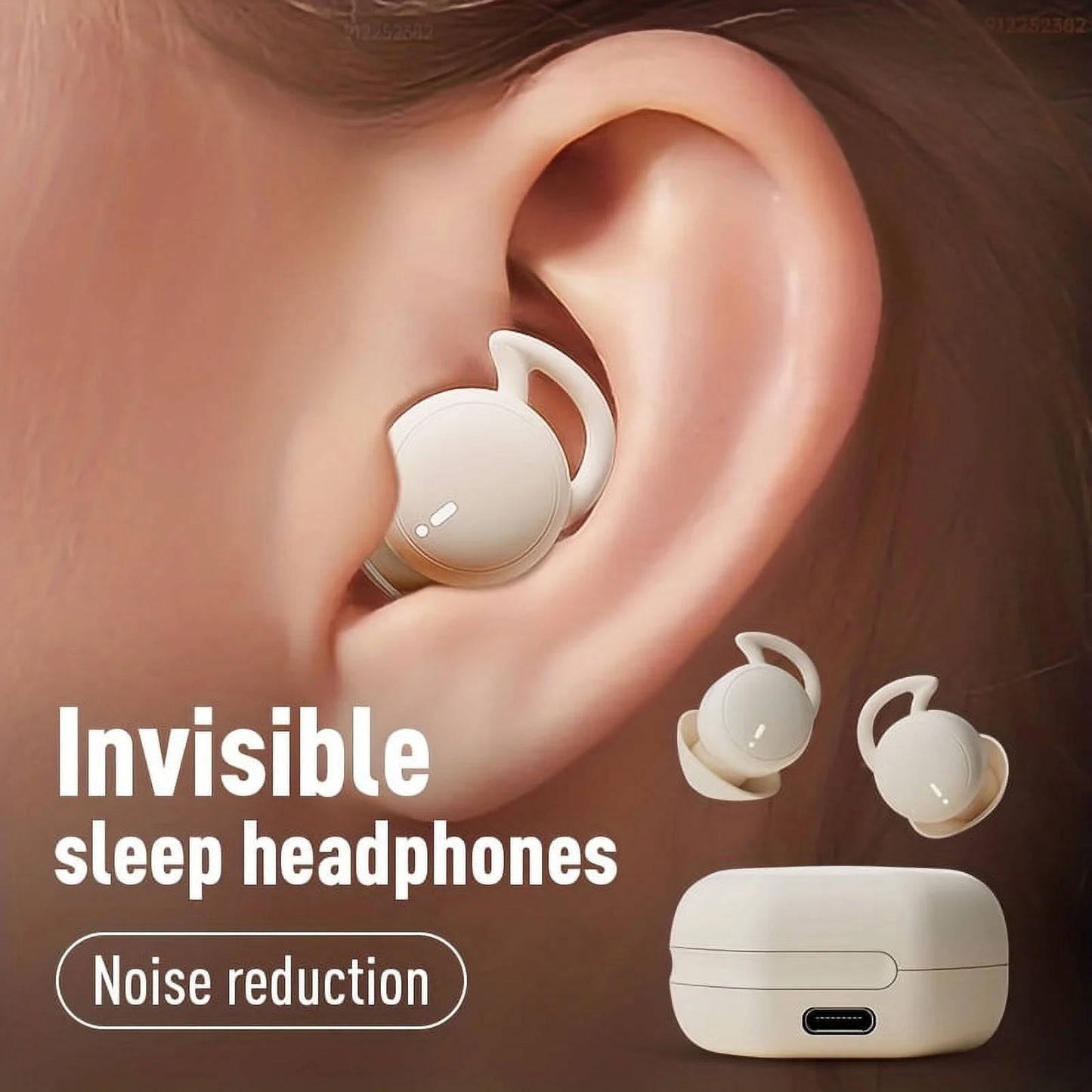 Sleep Earbuds Bluetooth Sports Headphone, Wireless Music Sleeping Headphones Noise-Canceling Earbuds Mini Sleepbuds Bluetooth 5.3 Hidden Headphones for Side Sleepers/Work,Nude