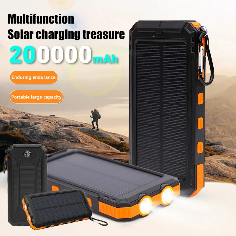 200000Mah Solar Power Bank Outdoor Wild Fishing Camping Ultra-Large Capacity Mobile Power Portable with Compass Rapid Charging ﻿