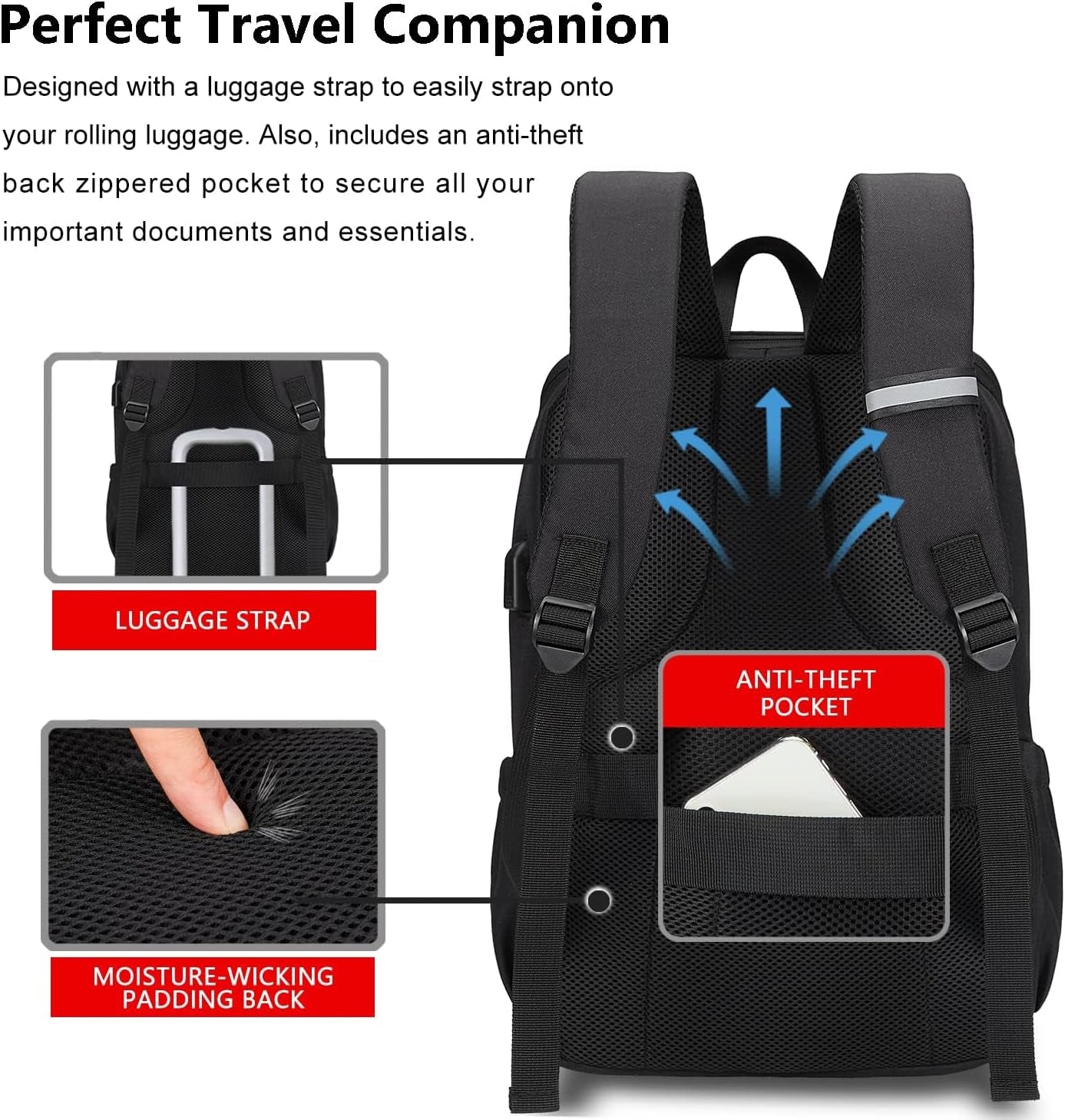 Deep Storage Laptop Backpack with USB Charging Port[Water Resistant] College School Computer Bookbag Fits 16 Inch Laptop (15.6 Inch, Black)