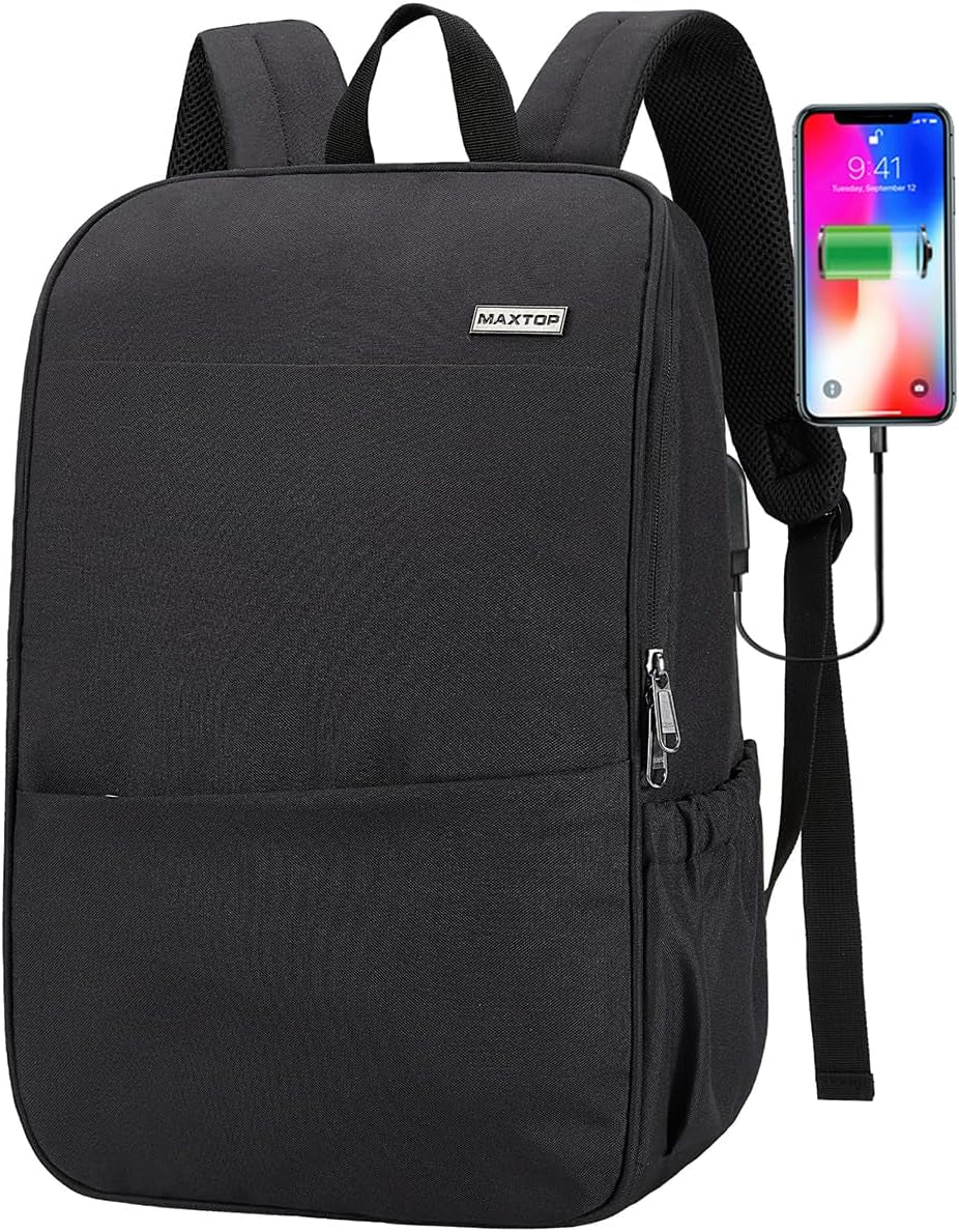 Deep Storage Laptop Backpack with USB Charging Port[Water Resistant] College School Computer Bookbag Fits 16 Inch Laptop (15.6 Inch, Black)