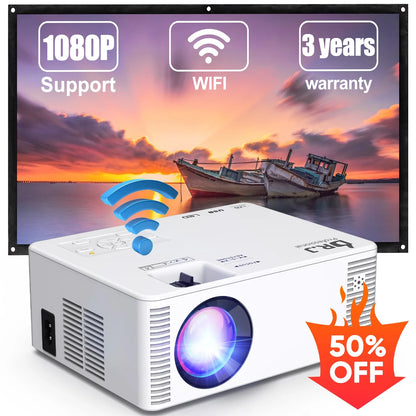 Projector with Wifi, Mini Projector for Outdoor, 8500L Movie Projector Support 1080P for Home Theater with HDMI