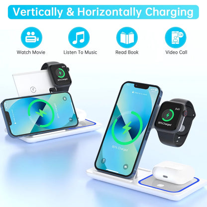 2023 Upgraded Wireless Charging Station, 18W 3 in 1 Charger Station, Fast Charging Dock Stand for Iwatch Series 8/7/6/SE/5/4/3/2, Compatible with Iphone 15 14 13 12 11 Pro/Xs/Xr/Samsung & Airpod